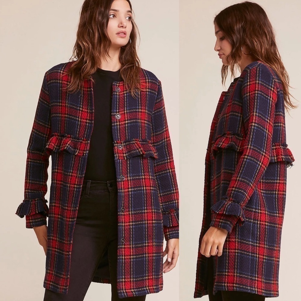 ANTHROPOLOGIE Jack by BB Dakota blue red Plaid Coat size medium